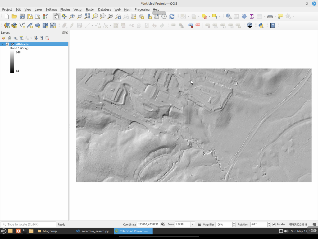 LiDAR as a hill shade.